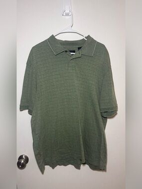 Haggar Men's Green Striped Short Sleeve Knit Polo Size XL